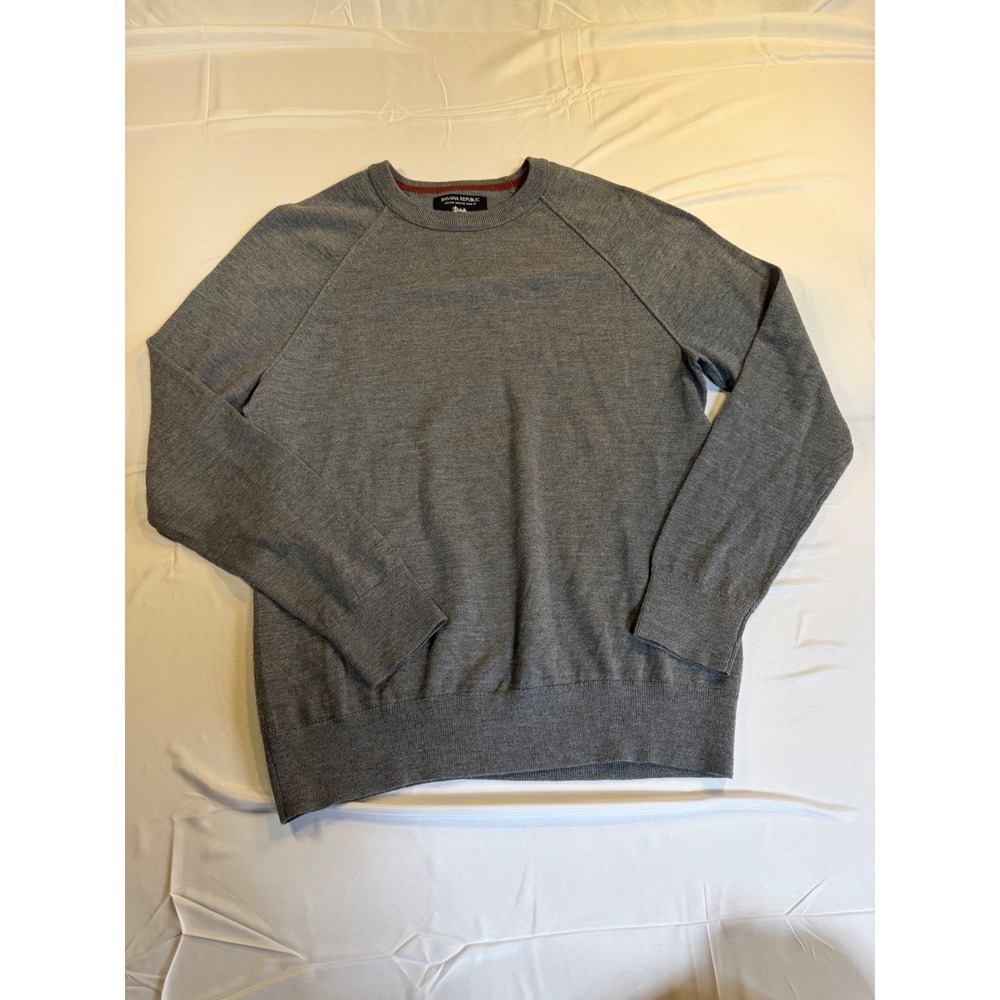 Banana Republic Mens Italian Merino Wool Crewneck Sweater Gray Baruffa Medium
